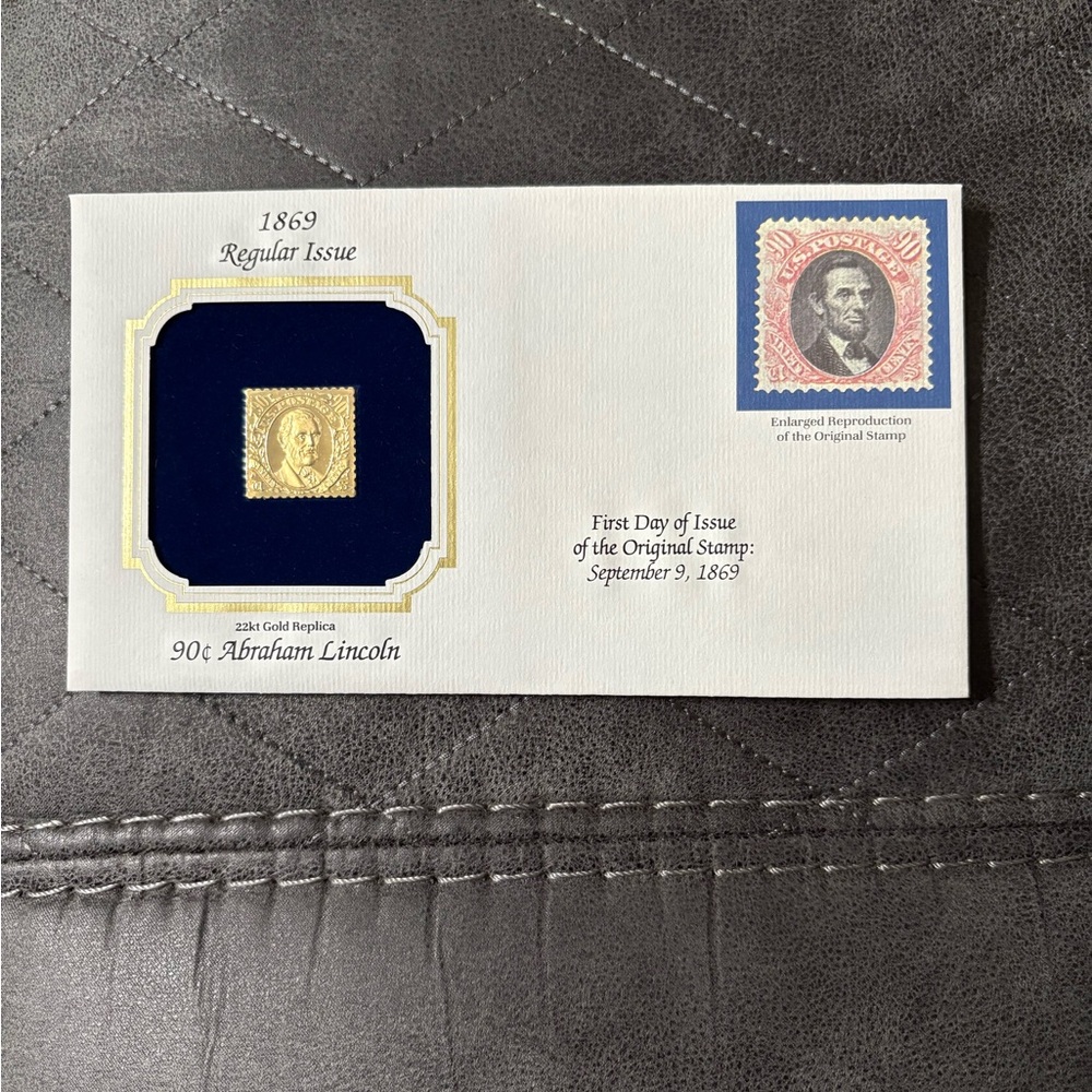 Lincoln stamp 1869 PCS Regular‎ Issue 90¢ Abraham Lincoln FDC 22K Gold Stamp